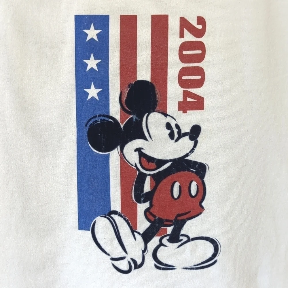 Disney 2004 Y2K Vintage American Flag Mickey Graphic Scoop Neck Tank Top White L - Picture 3 of 11